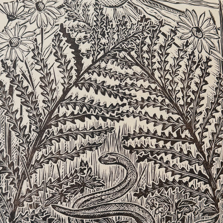 Garden dragons- a slow worm print by Lou Tonkin