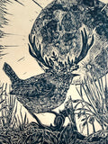 Full moon lino cut print by Lou Tonkin