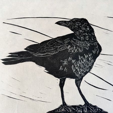 Bran du- a crow print. This is a limited edition original lino print by Lou Tonkin