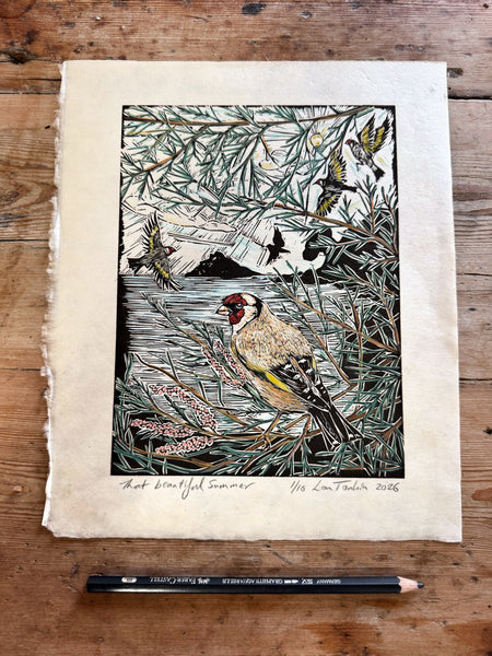 That beautiful Summer- goldfinch print by Lou Tonkin