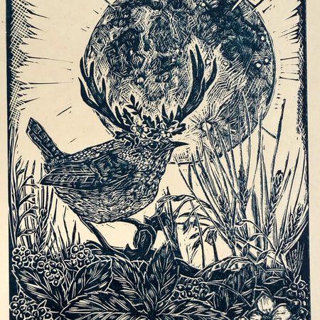 Full moon lino cut print by Lou Tonkin