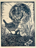 Full moon lino cut print by Lou Tonkin