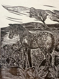 Wild pony- Study 2. A lino cut print by Lou Tonkin