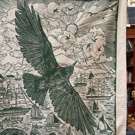 Chough Flight-organic cotton tea towel by Lou Tonkin