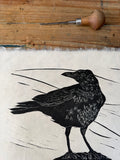 Bran du- a crow print. This is a limited edition original lino print by Lou Tonkin
