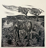 Wild pony- Study 2. A lino cut print by Lou Tonkin