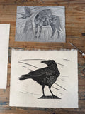 Bran du- a crow print. This is a limited edition original lino print by Lou Tonkin
