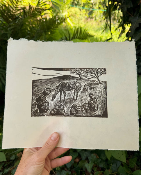 Wild pony- the imagining. A limited edition lino cut print by Lou Tonkin