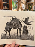 Wild Pony study 3, a limited edition lino cut print, by LouTonkin