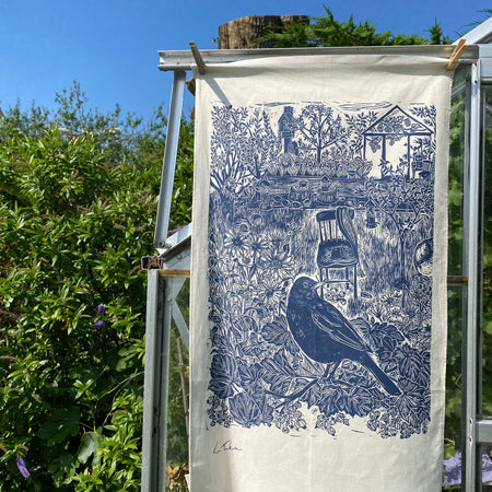 Organic cotton Blackbird Tea towel by Lou Tonkin