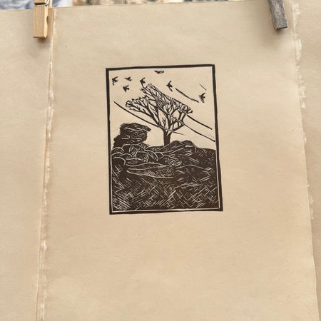 Witches tree lino cut print by Lou Tonkin