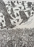 For them- a linnet print, a limited edition lino cut print by Lou Tonkin