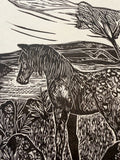 Wild pony- Study 2. A lino cut print by Lou Tonkin