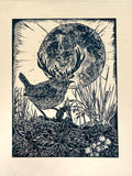 Full moon lino cut print by Lou Tonkin