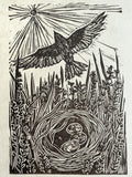 Skylark a small lino print by Lou Tonkin