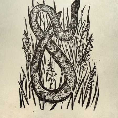 Slow worm lino cut print- Lou Tonkin