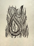Slow worm lino cut print- Lou Tonkin