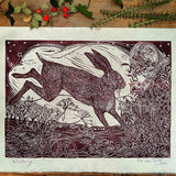 Wintering limited edition lino cut print by Lou Tonkin