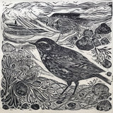 Rock Pipit, original lino cut print by Lou Tonkin