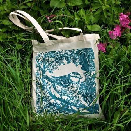 Blue tit tote bag