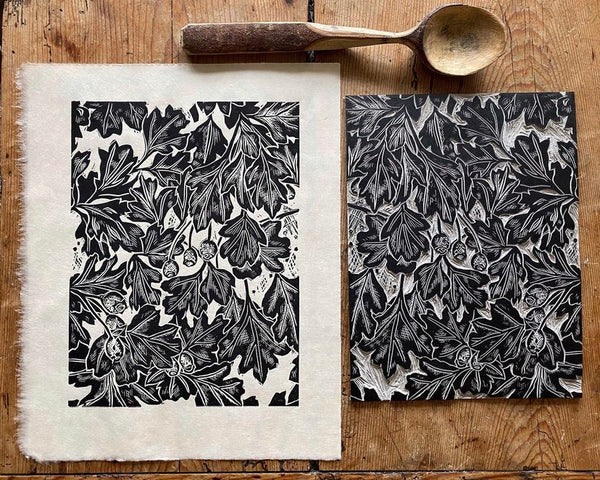 Hawthorn hedge. A limited edition lino cut print by Lou Tonkin