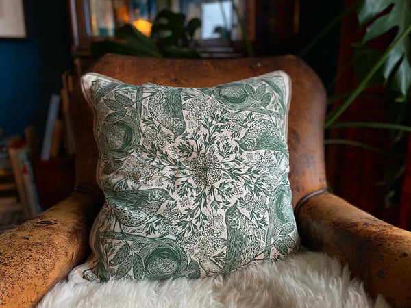 Hedgerow bird cushion cover