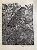 Song Thrush- Circuition limited edition lino cut print by Lou Tonkin