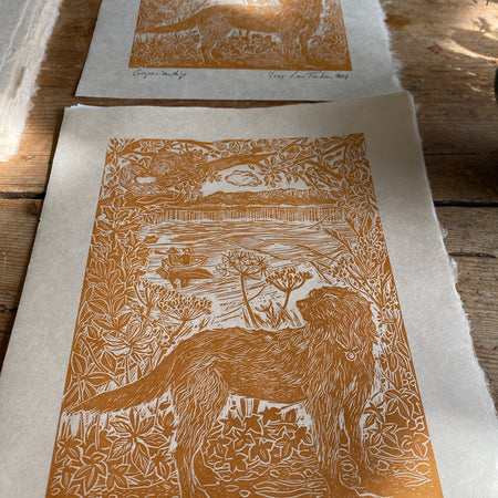 Darling Moth ‘companionship’ lino cut print by Lou Tonkin
